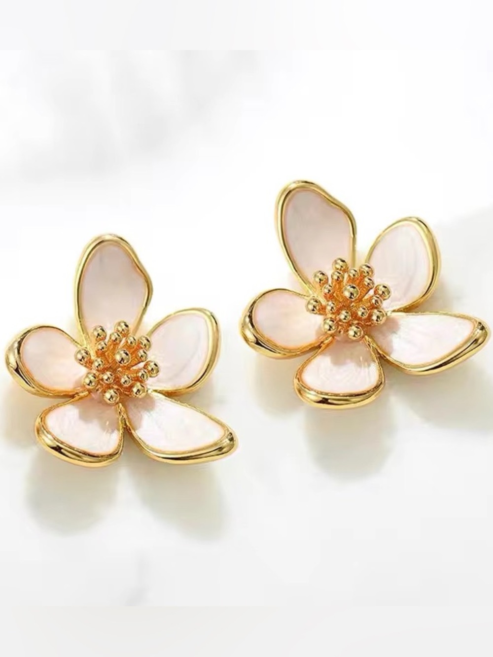 Gold & Blush Flower Stud Earrings